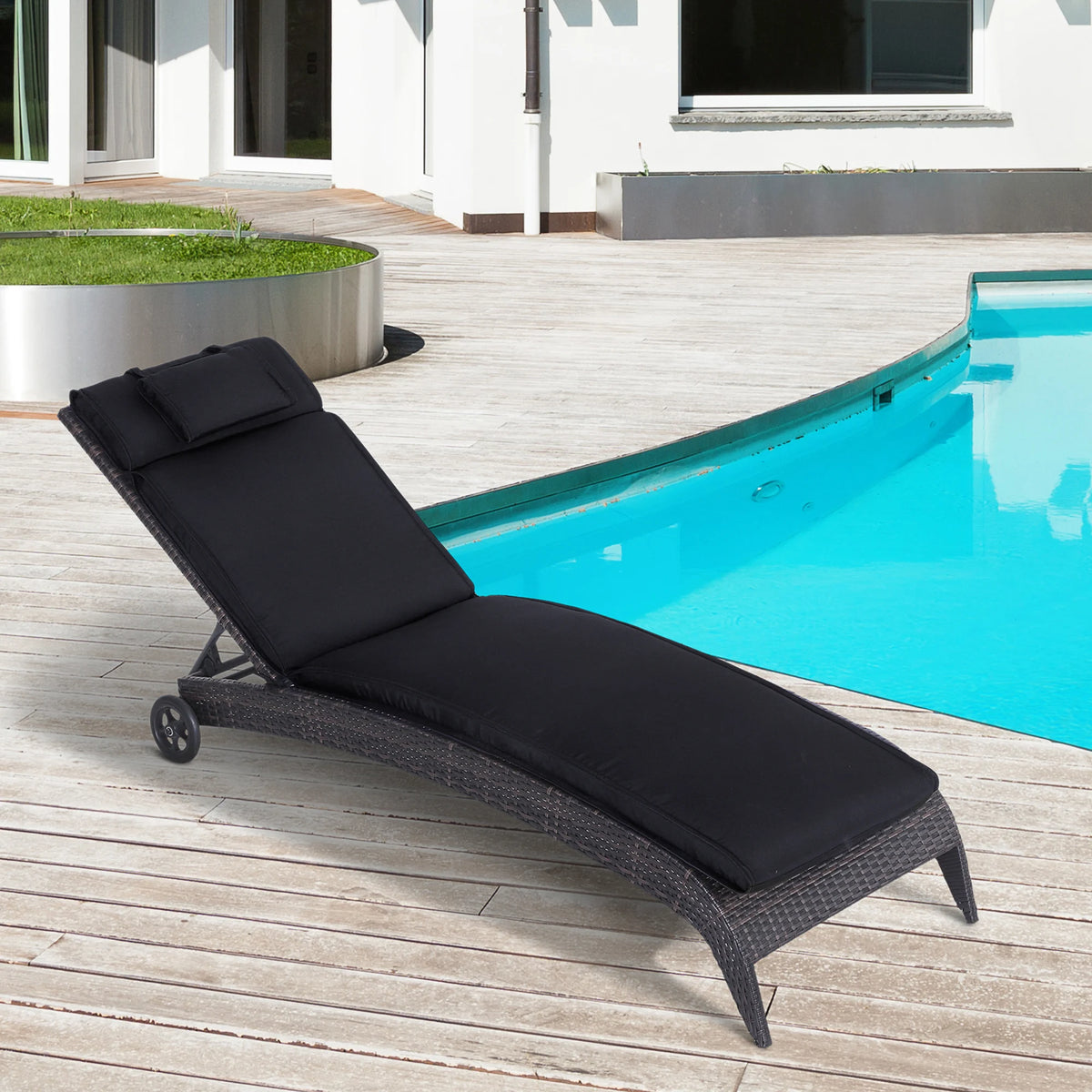 Garden Sun Lounger Chair Cushion, Reclining Relaxer Cushion, Indoor/Outdoor, Black