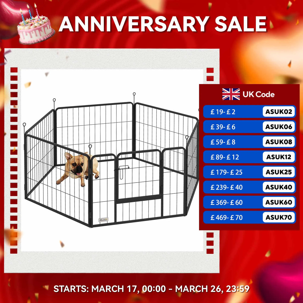Dog Playpen, 6 Panels Puppy Pen, 60cm High, Black