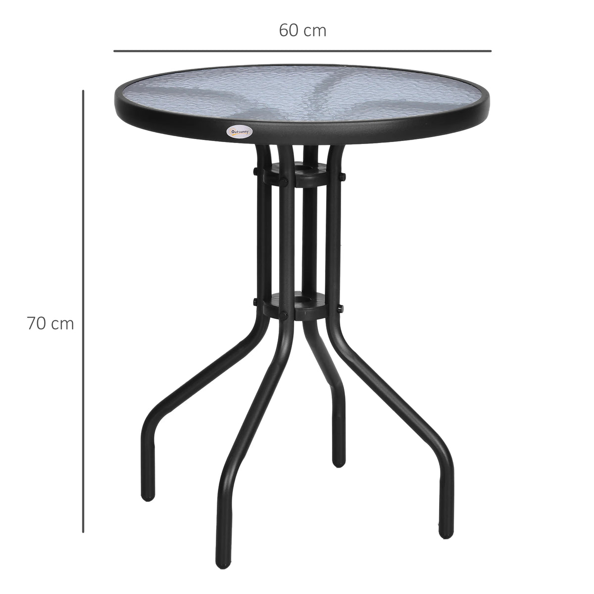 Round Outdoor Bistro Coffee Table with Tempered Glass Top, 60cm Diameter