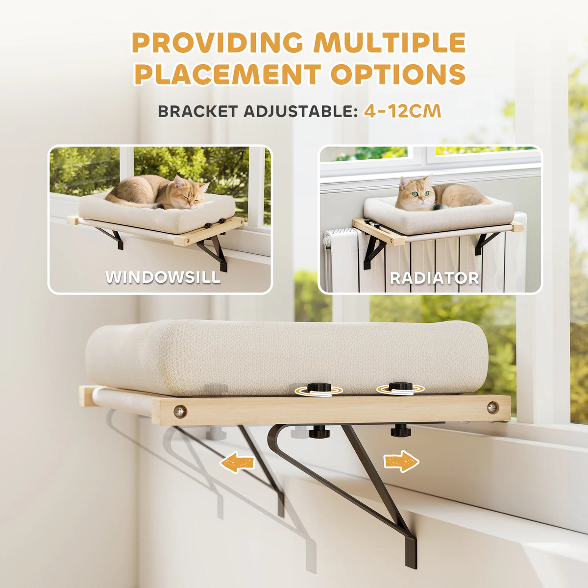 Cat Radiator Bed, Adjustable Hanging Cat Hammock with Cushion, Cream