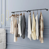 Pack of 2 Industrial Pipe Clothes Rail Wall Mounted 92cm Garment Rack with 4 Hooks for Bedroom Hallway Office