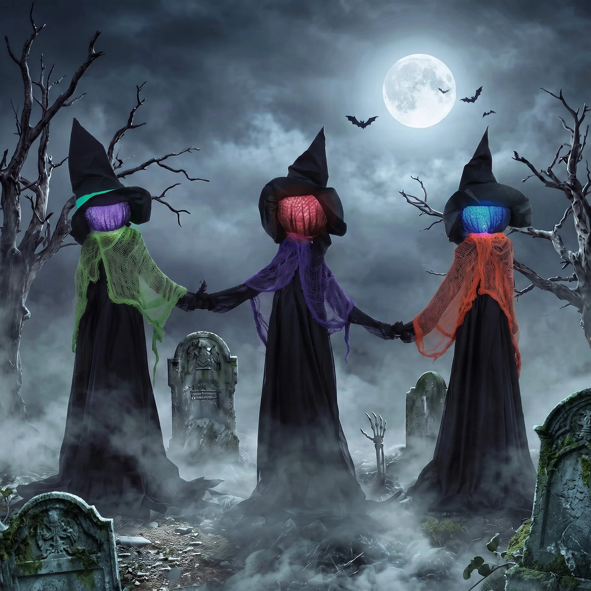 48" Witches Holding Hands Halloween Decoration, Light-Up