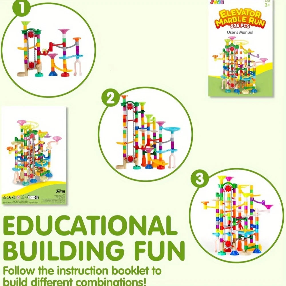 236 Piece Marble Run Construction Set with Motorised Elevator – Glow in the Dark
