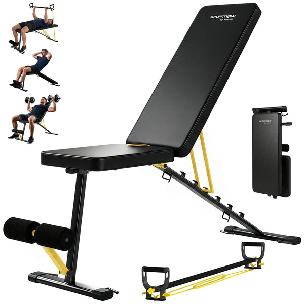 Adjustable Foldable Weight Bench with 7 Backrest Positions and Resistance Bands, Yellow
