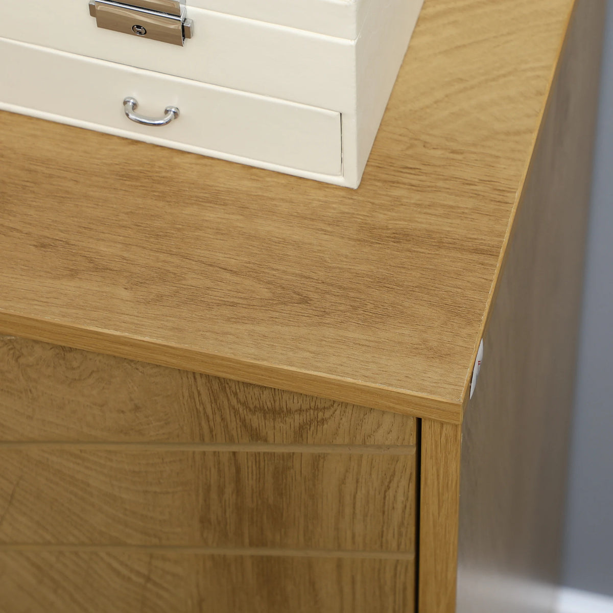 Sideboard Storage Cabinet with Chevron Doors Middle Shelf 4 Wooden Legs MDF Wood Effect Natural