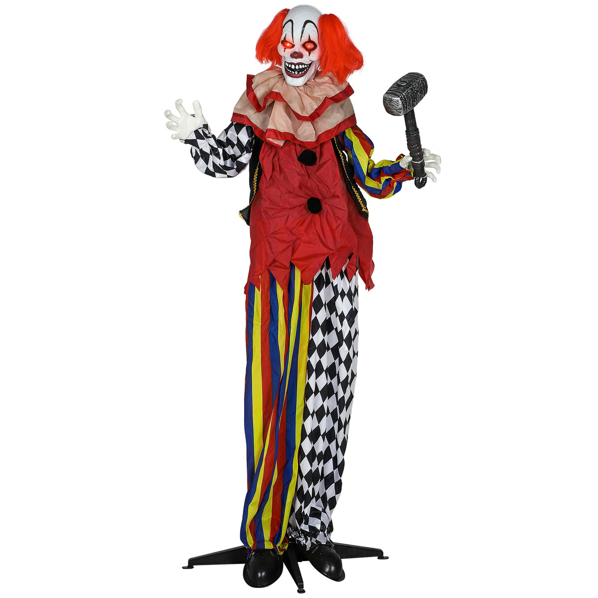 Multicoloured Halloween clown prop 173cm with red light up eyes