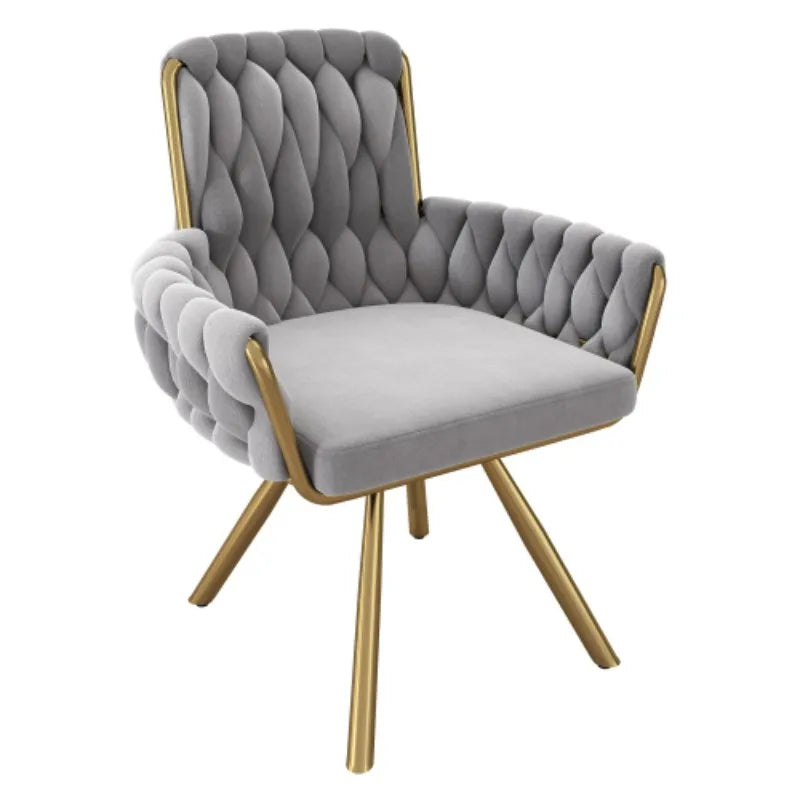 Grey Velvet Swivel Dining Chair Set of 2 4 or 6 with Armrests | 360° Luxury Leisure Chair with Metal Legs