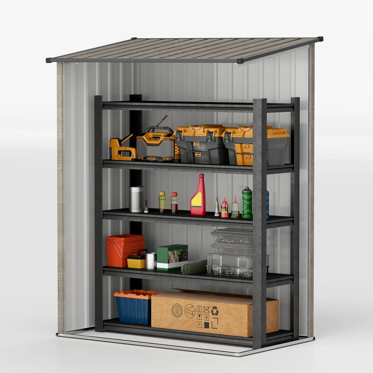 5ft x 3ft Metal Garden Storage Shed with Sloped Roof and Lockable Door, Light Grey