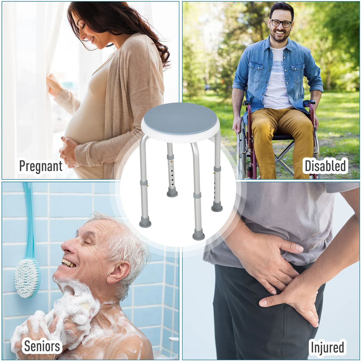 Aluminium Bath and Shower Stool with 360° Swivel Seat and Adjustable Height