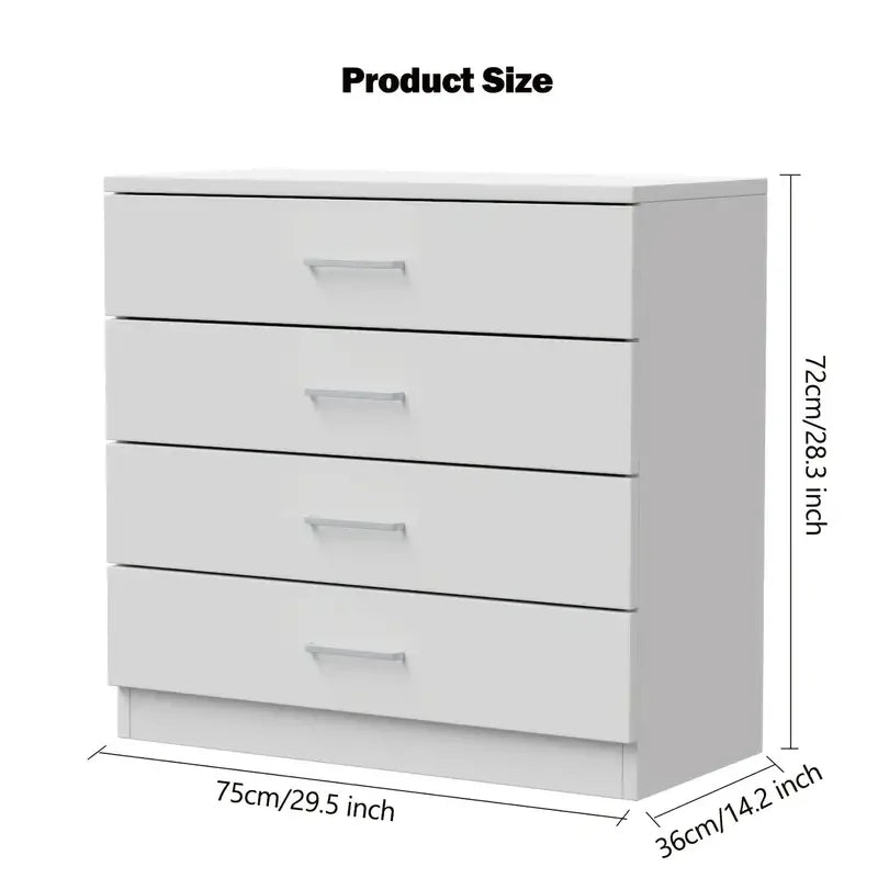 4 Drawer Chest of Drawers Hardwood HDF Construction Metal Handles Flat Panel Doors Bedroom Living Room