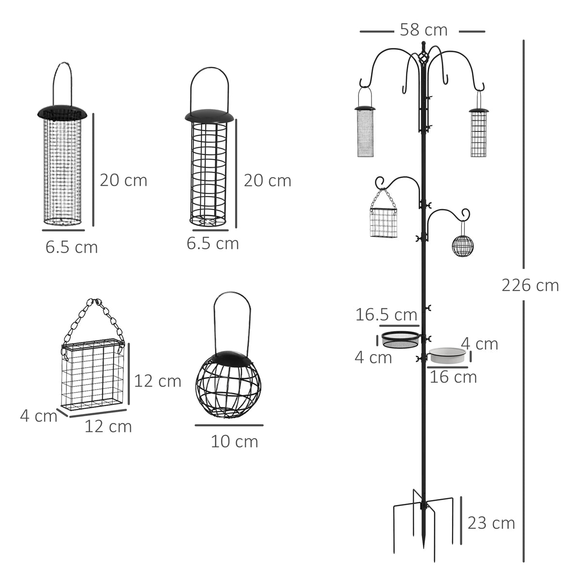 Bird Feeding Station Kit, Wild Bird Feeder Pole w/ 6 Hooks, 4 Prong Bases