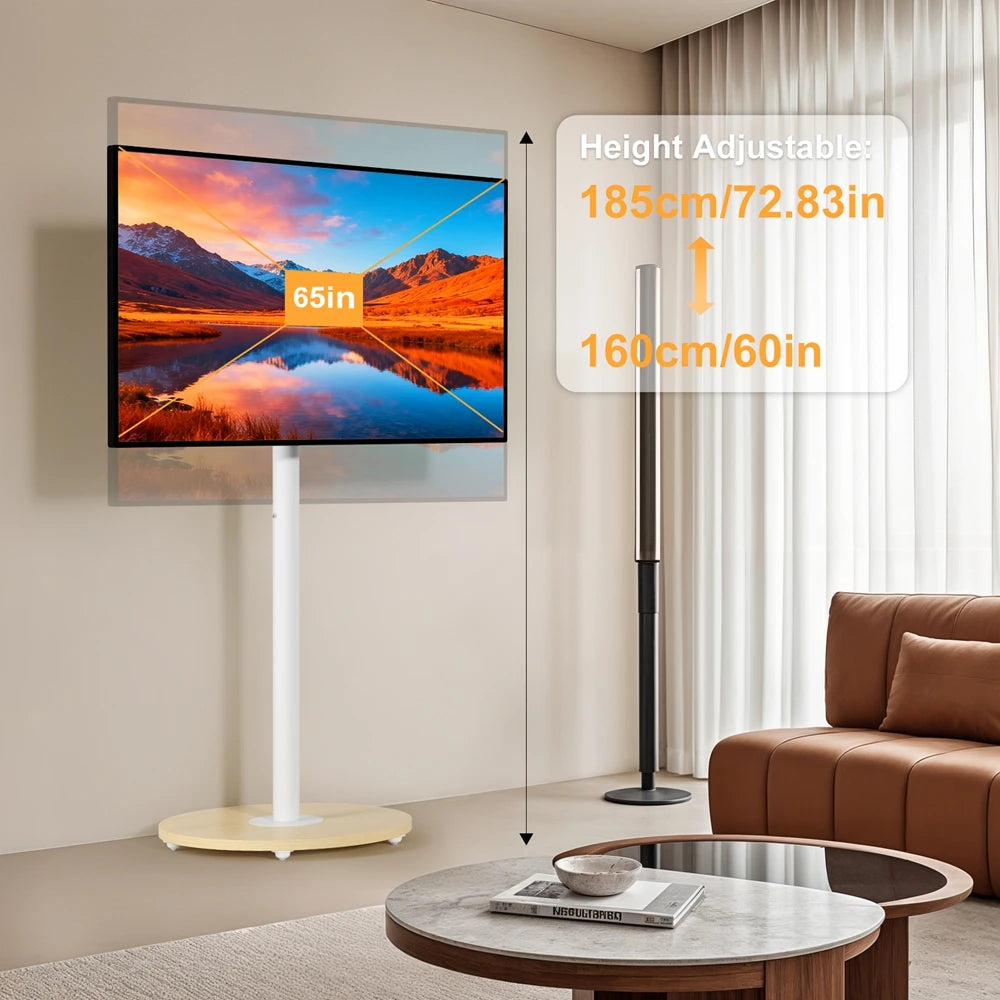 Height Adjustable Mobile TV Floor Stand with Hidden Wheels for 40-75 Inch TVs, 50kg Capacity