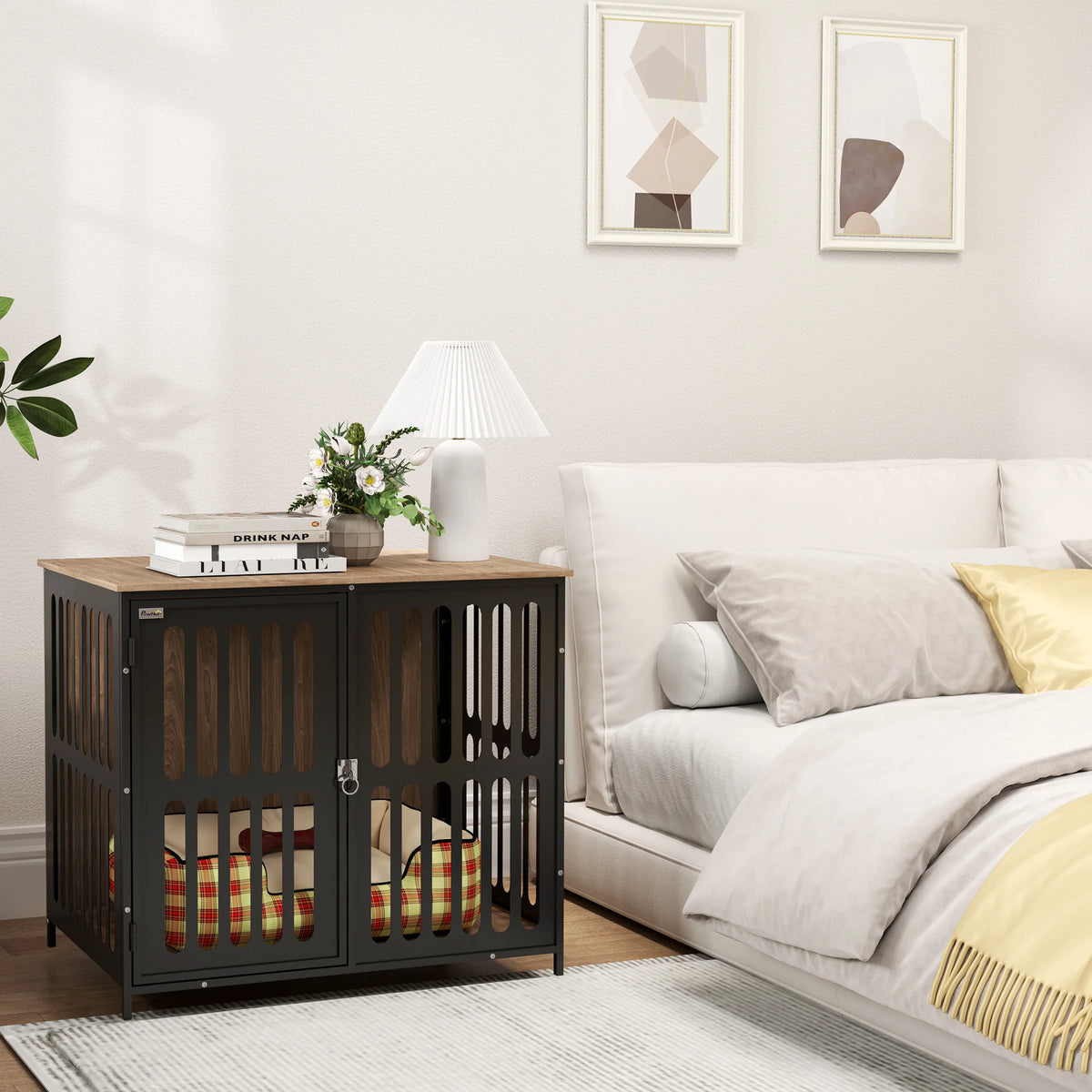Dog Crate Furniture with Anti-Chew Resistant Mesh for Medium Dogs