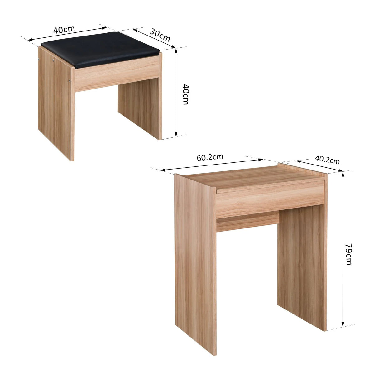 Dressing Table Set with Flip-Up Mirror and Padded Stool