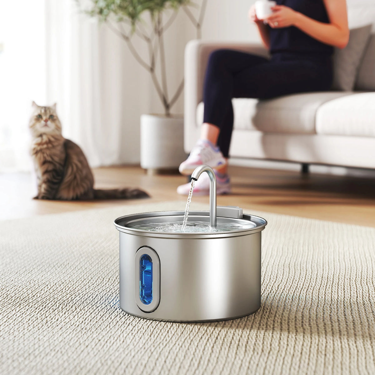 Cat Water Fountain 2.5L 304 Stainless Steel Ultra Silent Pump with Filter and LED Water Level Window