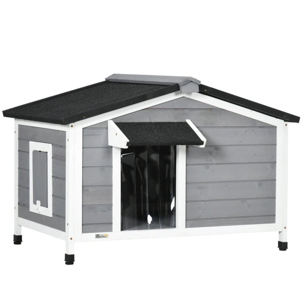 PINGGO Wooden Dog Kennel Outdoor 97x72x65cm Elevated Ventilated Grey for Medium Dogs