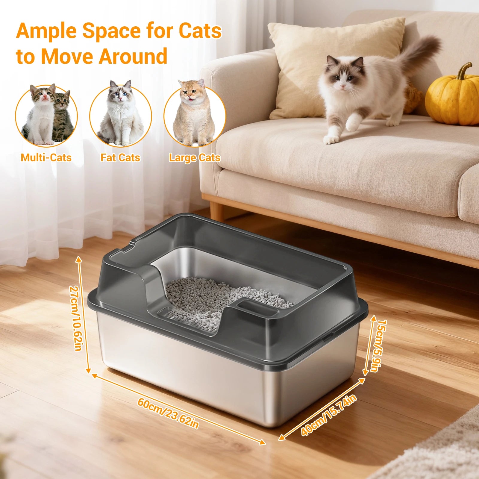 XL Enclosed Cat Litter Box, High Sided Litter Pan for Big Cats | Hackerprice®