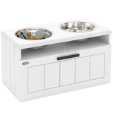 Raised Dog Bowl Stand with Slow Feeder and Storage Drawer 2 Stainless Steel Bowls 60x30x35cm Large Dogs