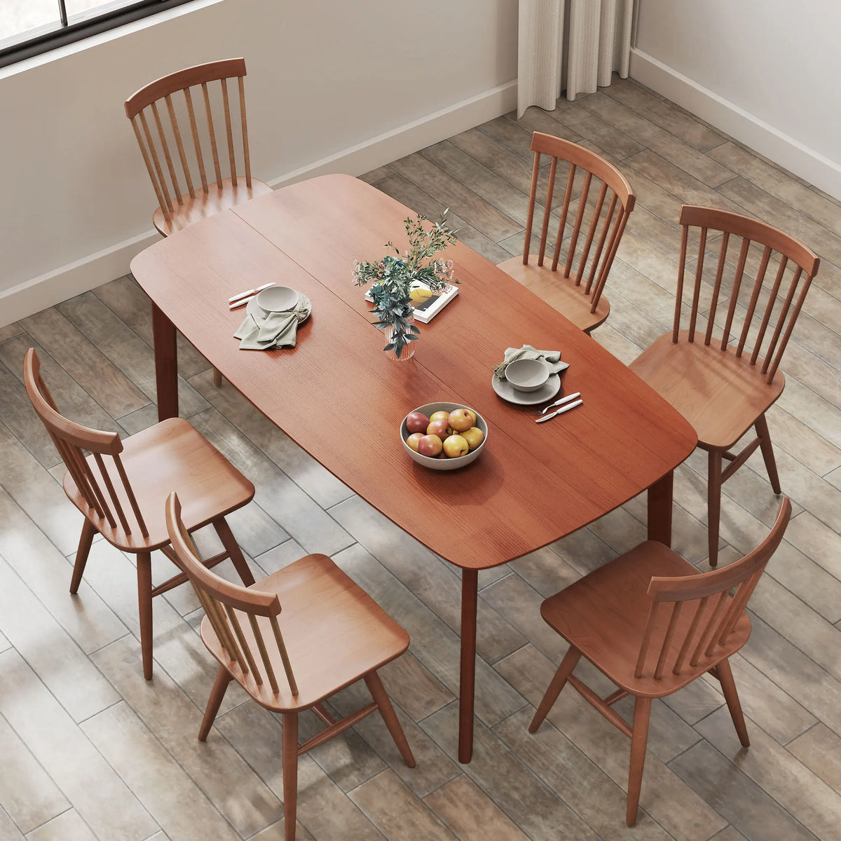 150cm Rectangular Dining Table with Solid Wood Frame, Light Brown