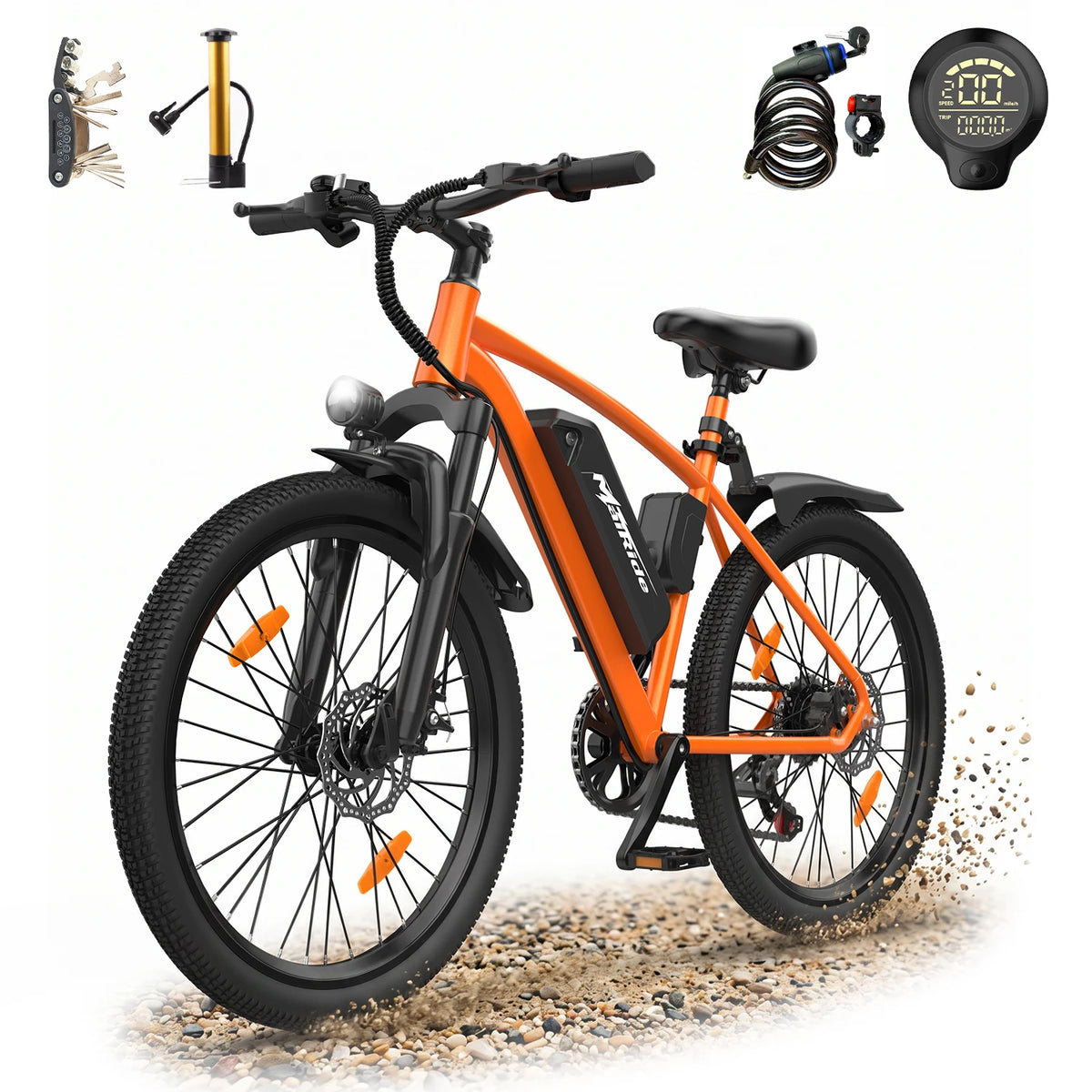 Q7 26 Inch Electric Mountain Bike with 250W Brushless Motor, 36V 10Ah Removable Battery and Front Suspension