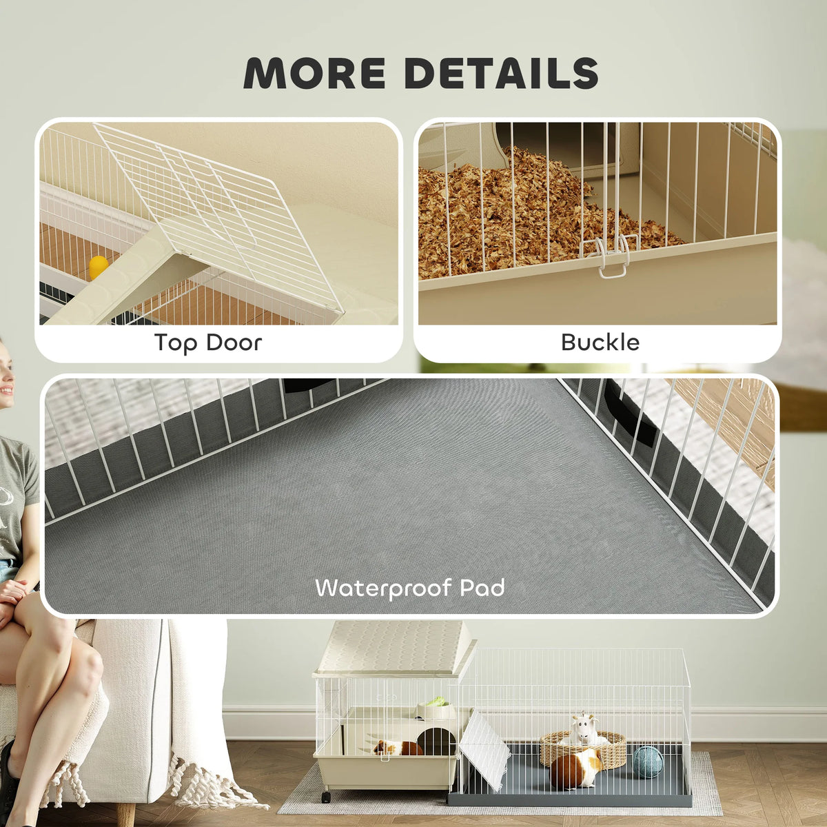 Small Animal Cage, Guinea Pig Cage with Removable Pet Playpen, Beige
