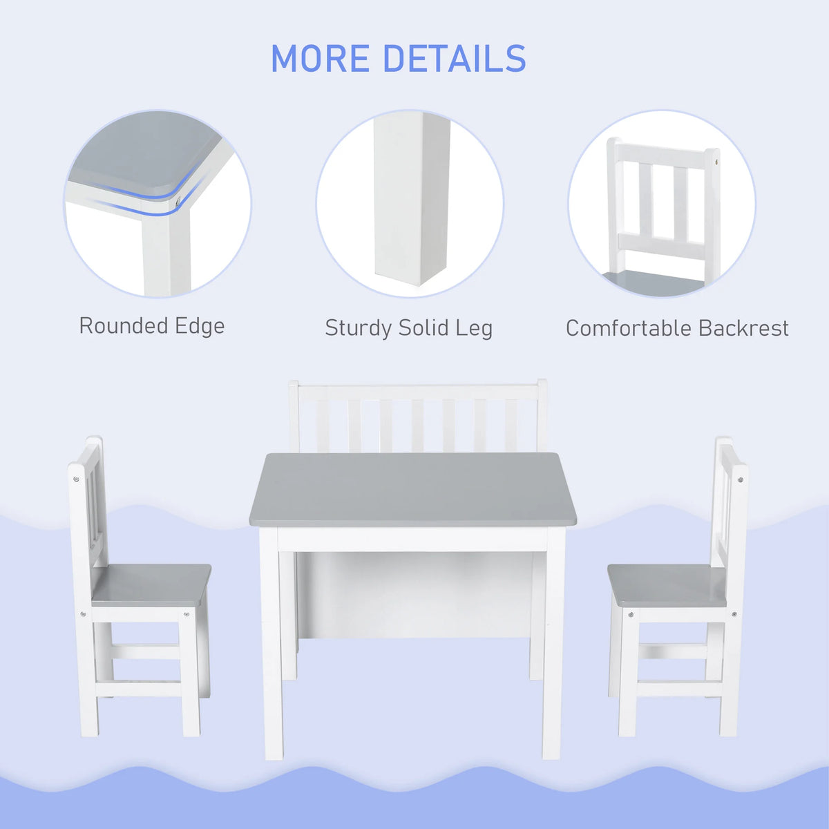 4-Piece Kids Table and Chair Set with Storage Bench