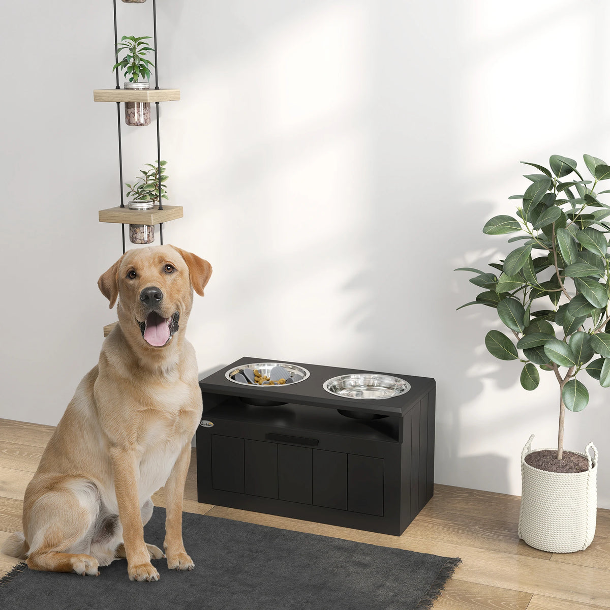 Raised Dog Bowls with Slow Feeder and Storage Drawer 60x30x35cm 2L Stainless Steel Bowls for Large Dogs