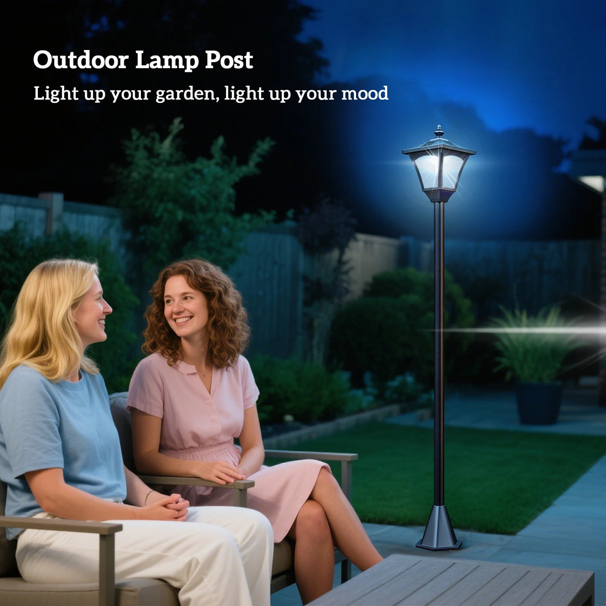 Solar Garden Lamp Post with Auto Sensor, IP44, 120cm, Black