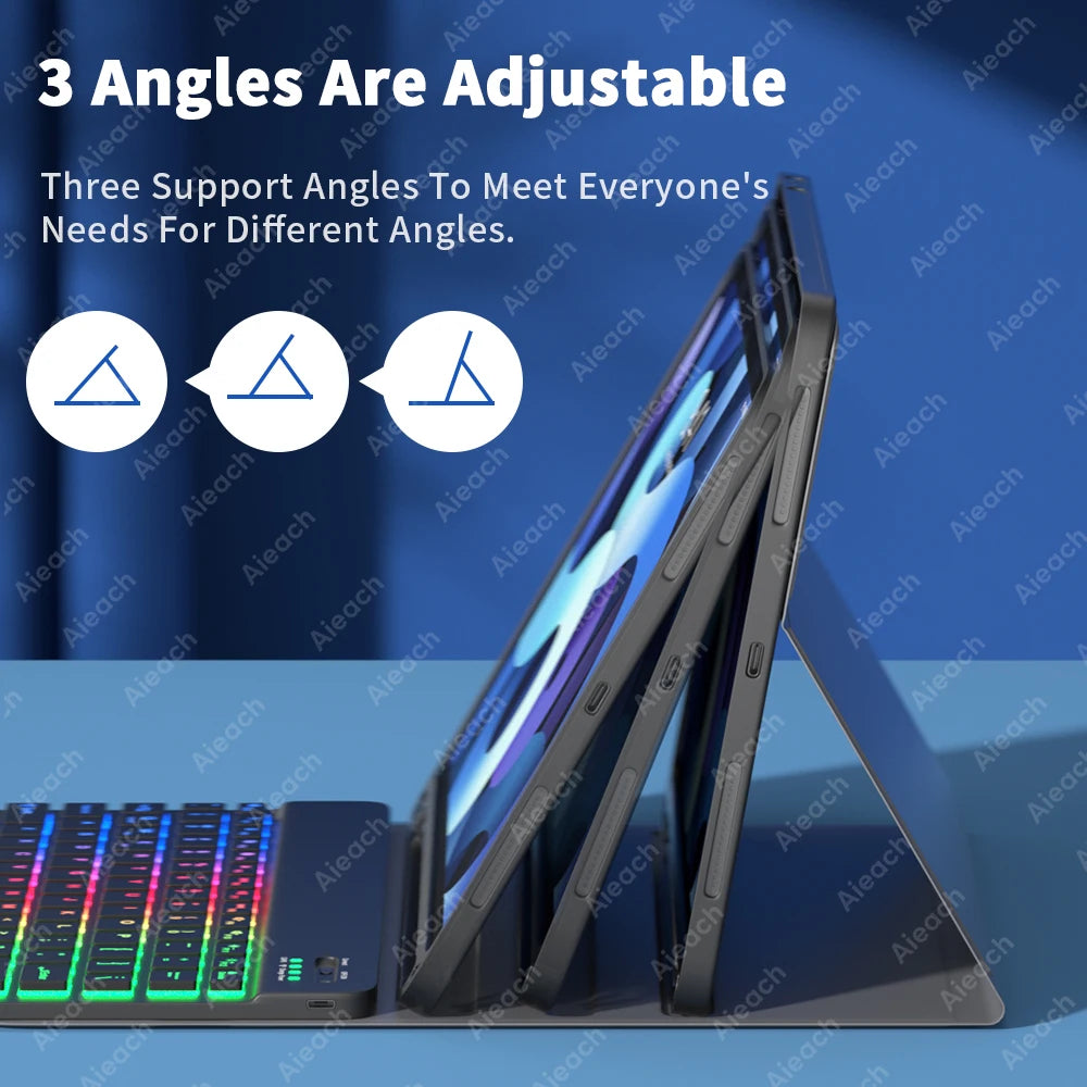 AIEACH Ipad Case Keyboard for Pro 13 M4, 12.9 3-6Th, 11 1-4Th, Air 13/11 M2/M3, Air(4-5Th), Ipad 7-10Th, Backlight Pencil Holder