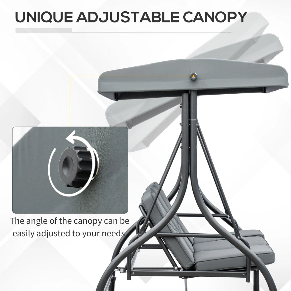 3 Seater Garden Swing Chair with Canopy 2 in 1 Swing Seat Bed Adjustable Outdoor