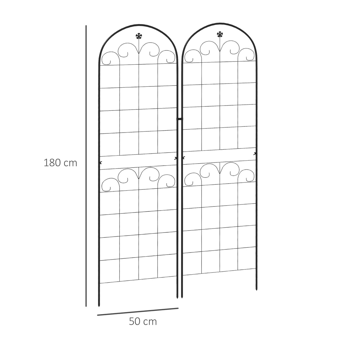 Set of 2 Garden Trellis, Metal Trellis for Climbing Plants, 50 x 180cm, Floral Design