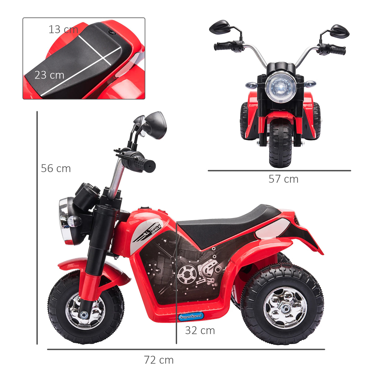 Kids 6V Electric Ride-On Motorcycle with Lights and Horn, 18-36 Months