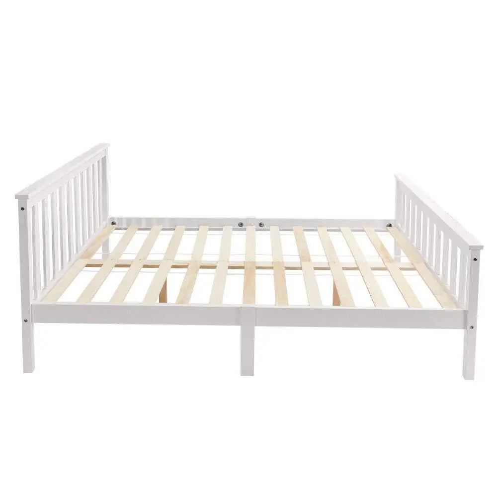 4ft6 Double Wooden Bed Frame, White Solid Pine, No Box Spring Needed