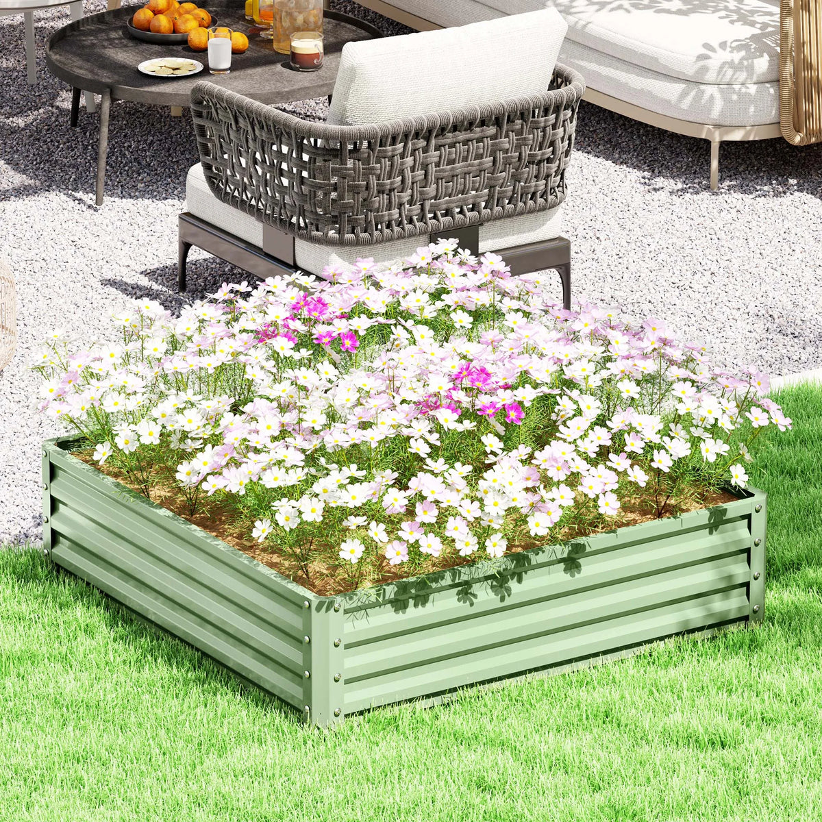 432L Square Raised Garden Bed, Galvanised Planter Box Outdoor with Open Bottom, Metal Raised Garden Bed Kit