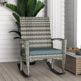 PE Rattan Rocking Chair Outdoor Garden Rocker with Cushion Armrests 160kg Capacity UV Resistant Light Grey
