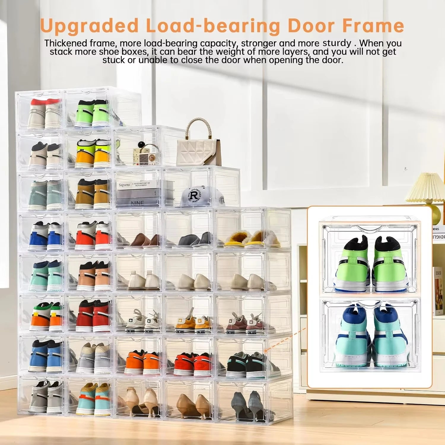 Clear Stackable Shoe Storage Boxes with Magnetic Flip Lid Pack of 6 9 or 12 PP Plastic Shoe Organiser