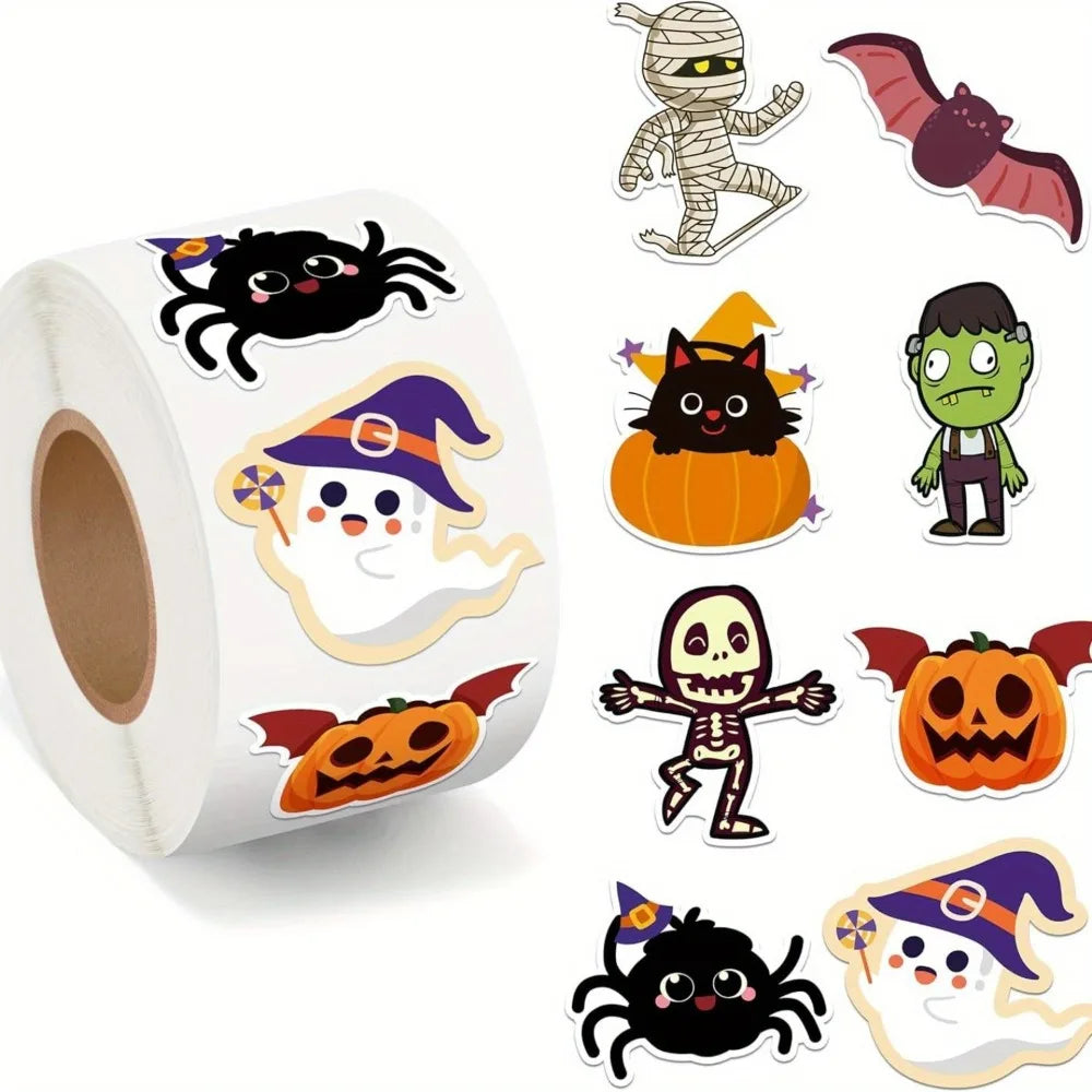 Halloween Sticker Roll with Pumpkin, Ghost, Bat and Skeleton Designs