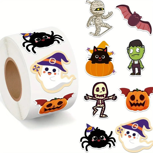 Halloween Sticker Roll with Pumpkin, Ghost, Bat and Skeleton Designs