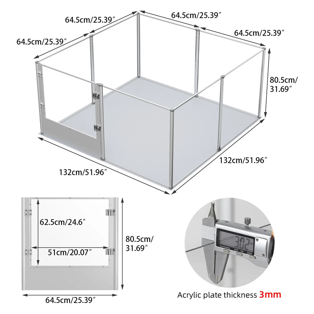 BINGOPAW Acrylic Pet Whelping Pen 6-10 Panels Multiple Sizes Clear Playpen Fence for Guinea Pigs Rabbits Small Animals