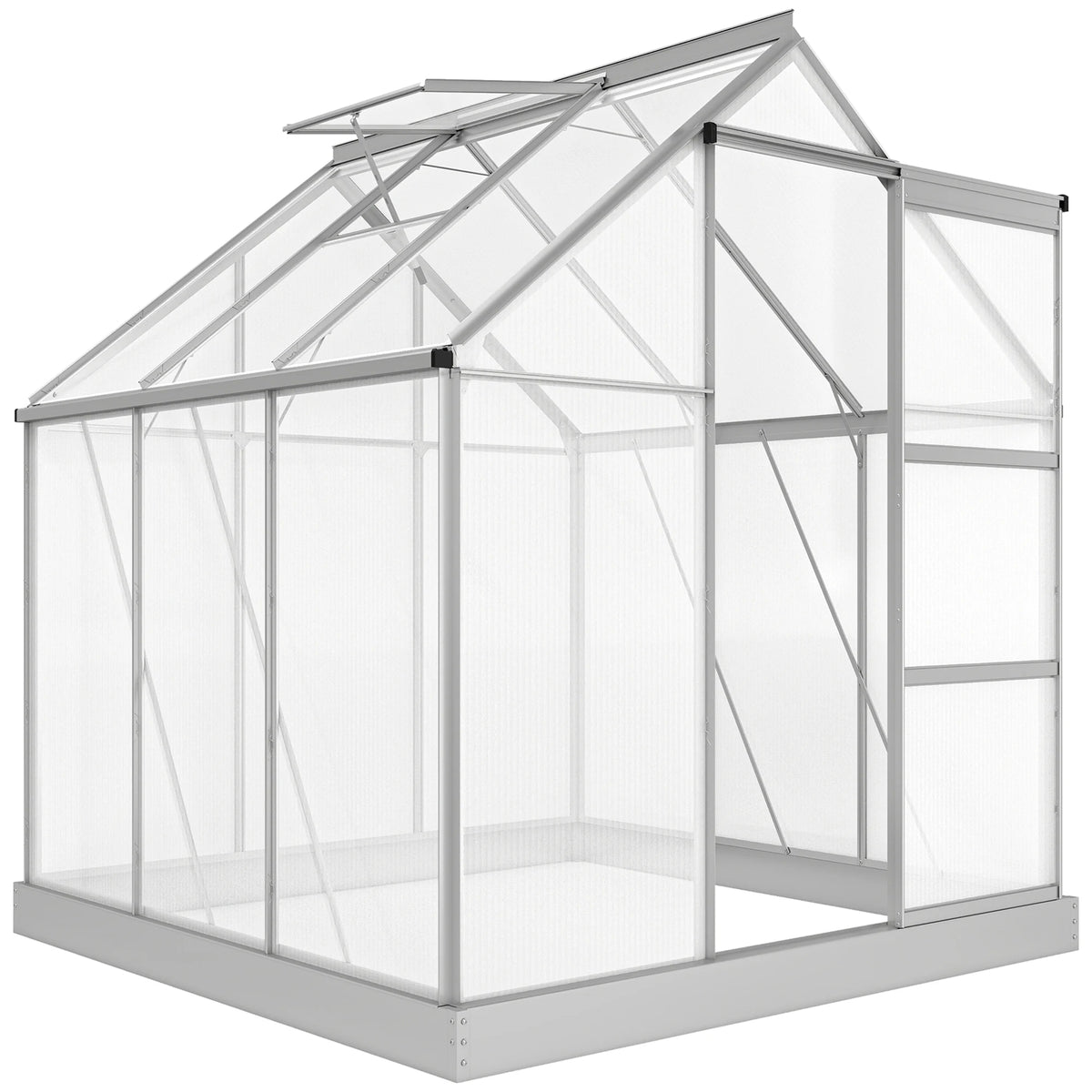 6 x 6ft Polycarbonate Greenhouse with Sliding Door and Adjustable Roof Vent, Silver