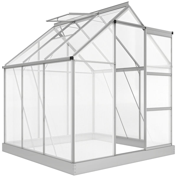 6 x 6ft Polycarbonate Greenhouse with Sliding Door and Adjustable Roof Vent, Silver