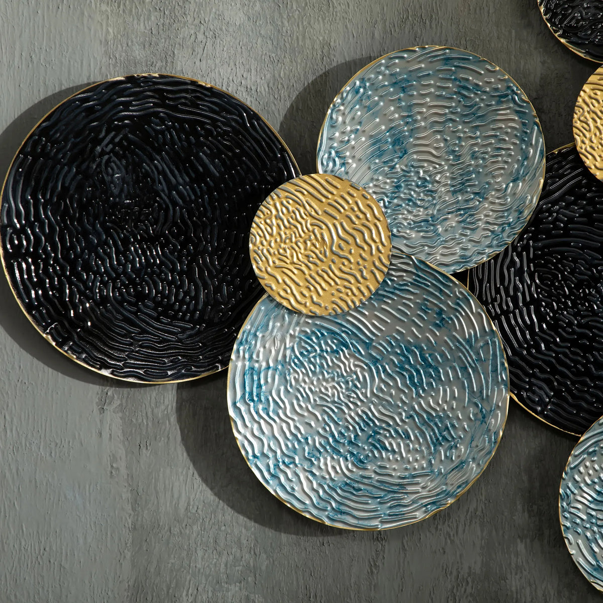 3D Metal Circle Wall Art, 133 x 66cm, Blue, Gold and Black