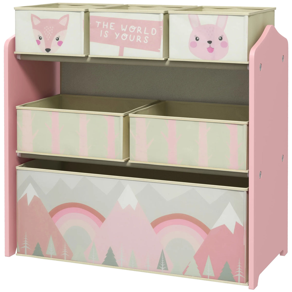 Kids Toy Storage Organiser 63x30x66cm with 6 Fabric Bins MDF Steel Frame for Bedroom and Nursery