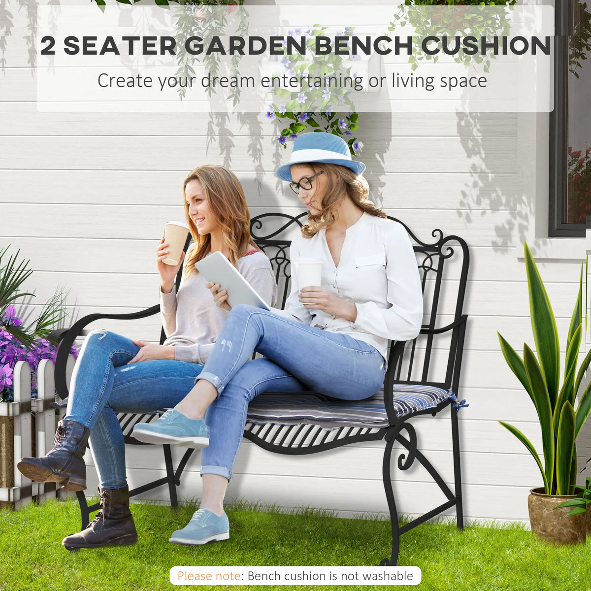 2 Pieces Replacement Cushions for Garden Bench with Stripes, Blue