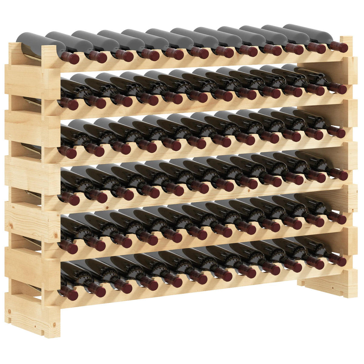 72 Bottle Wine Rack Storage Shelf, Freestanding Pine Wood Cellar Holder
