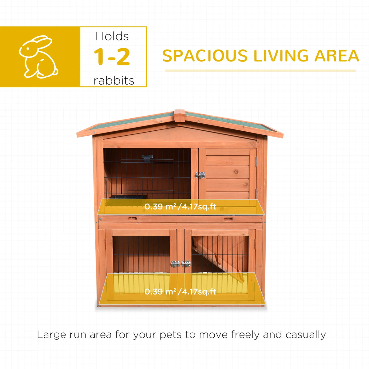 2 Tier Wooden Rabbit Hutch 100.5x55x101cm with Removable Divider 3 Doors Ramp and Slide Out Tray