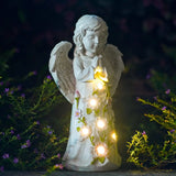 Solar Angel Garden Statue with Succulent & 7 LED Lights | Outdoor Lawn & Patio Figurine