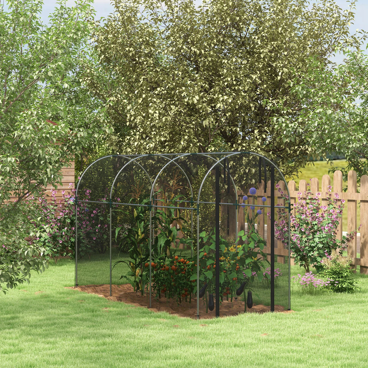 Fruit Cage 120x360x188cm Galvanised Steel Frame with Tear Resistant Mesh and Zipped Roll Up Door Black
