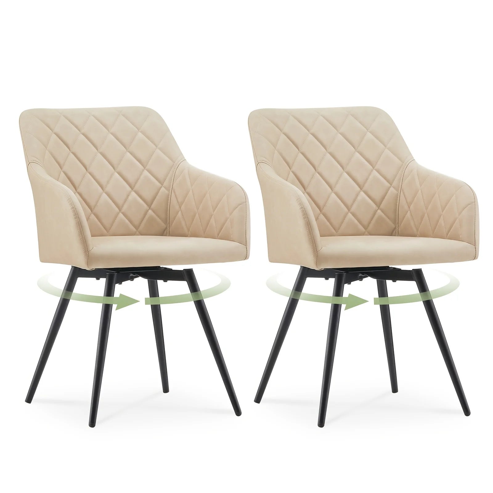 Set of 2 Faux Leather Swivel Dining Chairs with Armrests | Upholstered Kitchen Office Bedroom Living Room Chairs