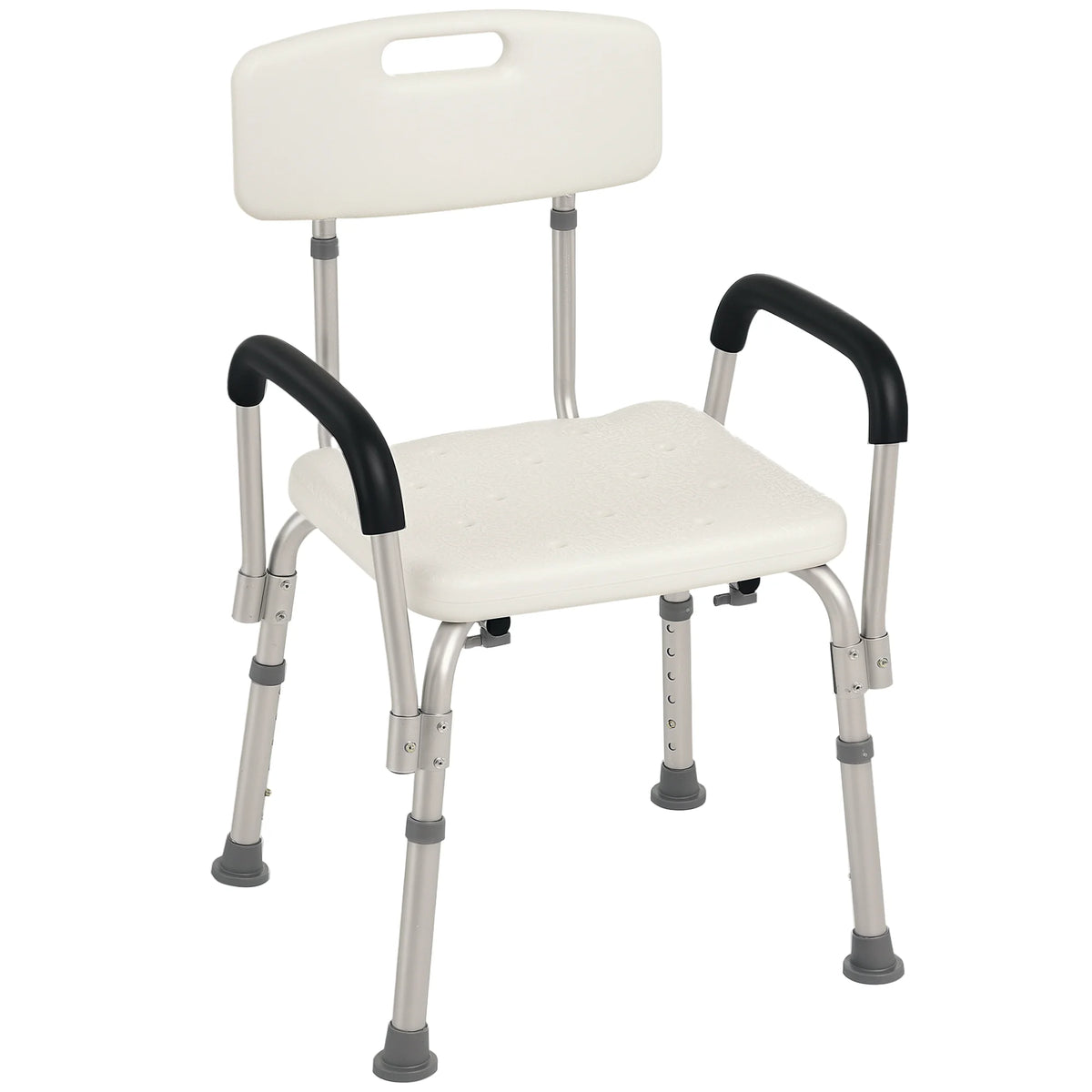 Shower Chair with Back and Padded Armrests Height Adjustable Legs Aluminium Frame Non Slip Rubber Tips